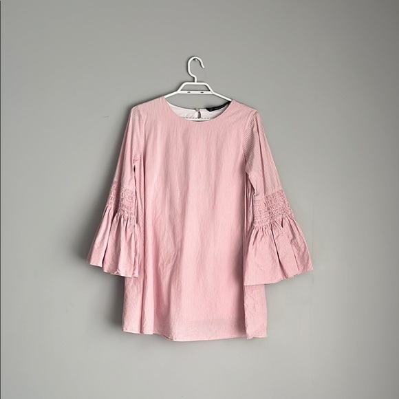 Zara bell sleeve mini dress medium pink stripe - Picture 3 of 6